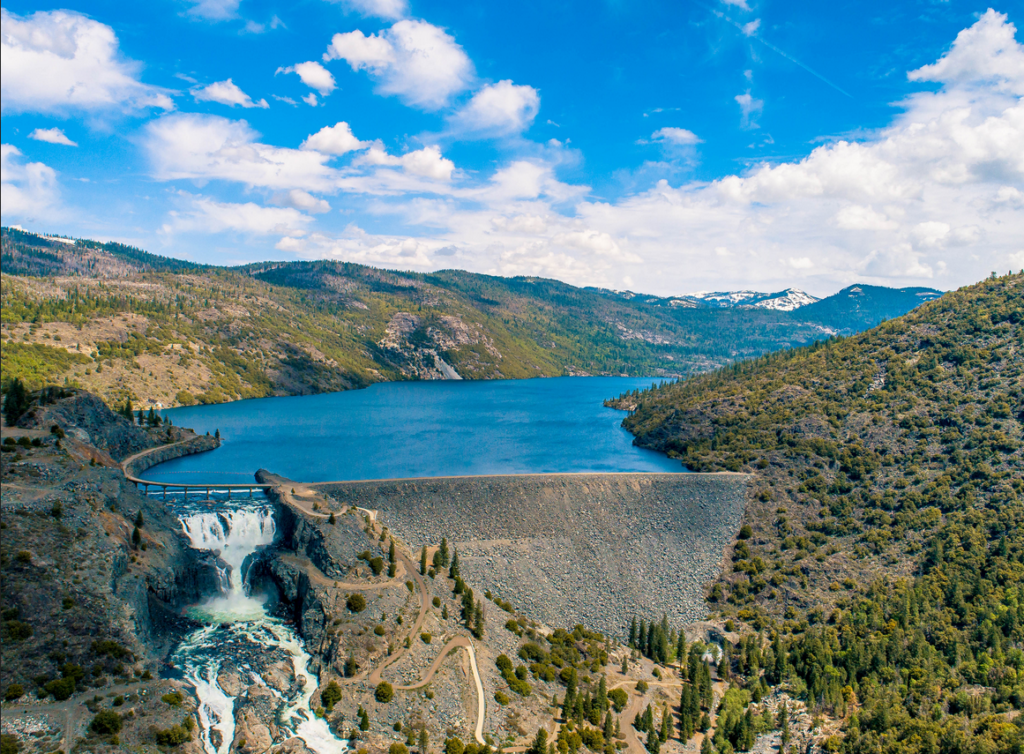 The Hell Hole Reservoir, pictured here, was overflowing in 2023, due to the wet winter, but extra water can be stored in local aquifers underground. Photo by Brie Anne Coleman/Placer County Water Agency